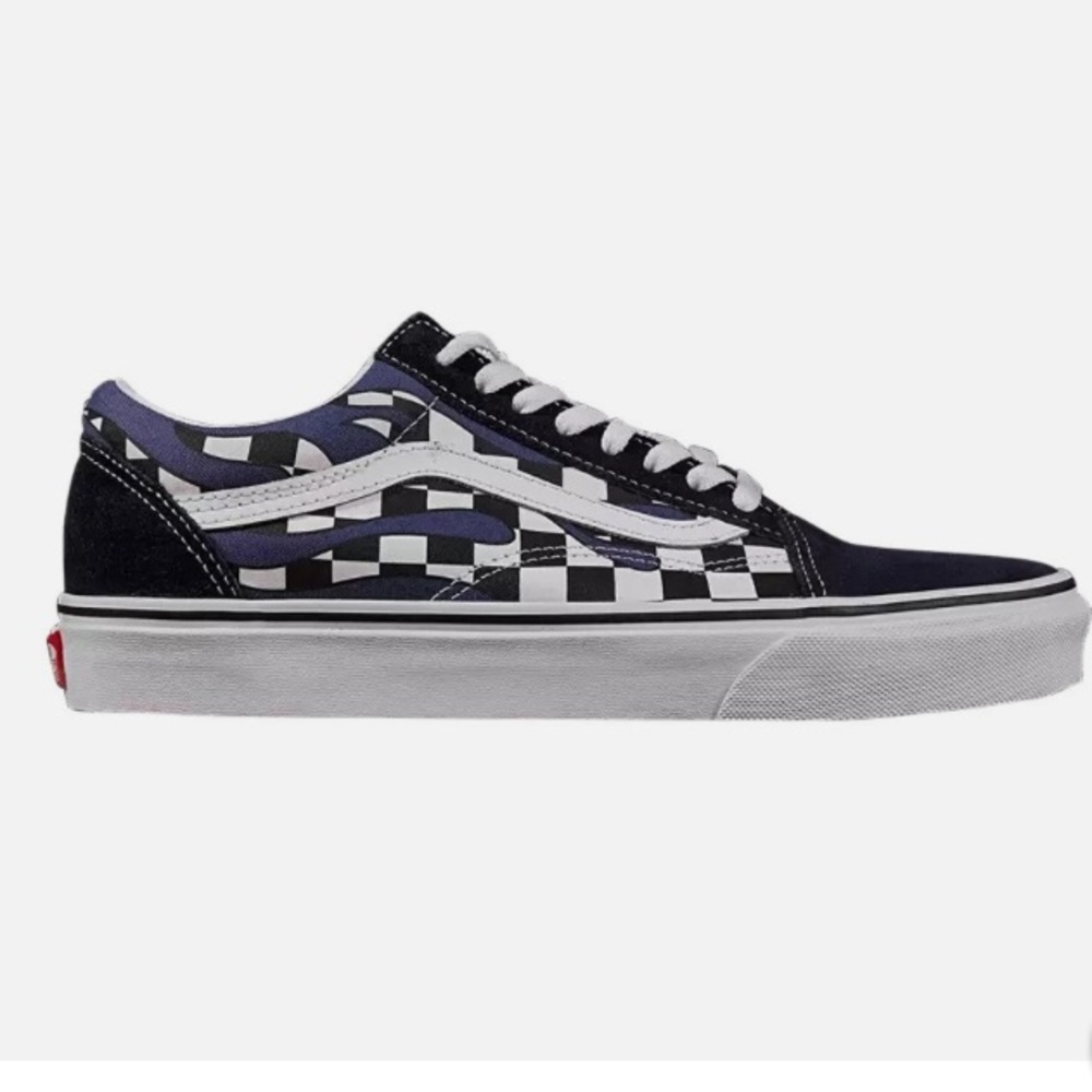 Vans Old Skool Checkerboard Shoe blue flame skate size 6.5M/ 8W